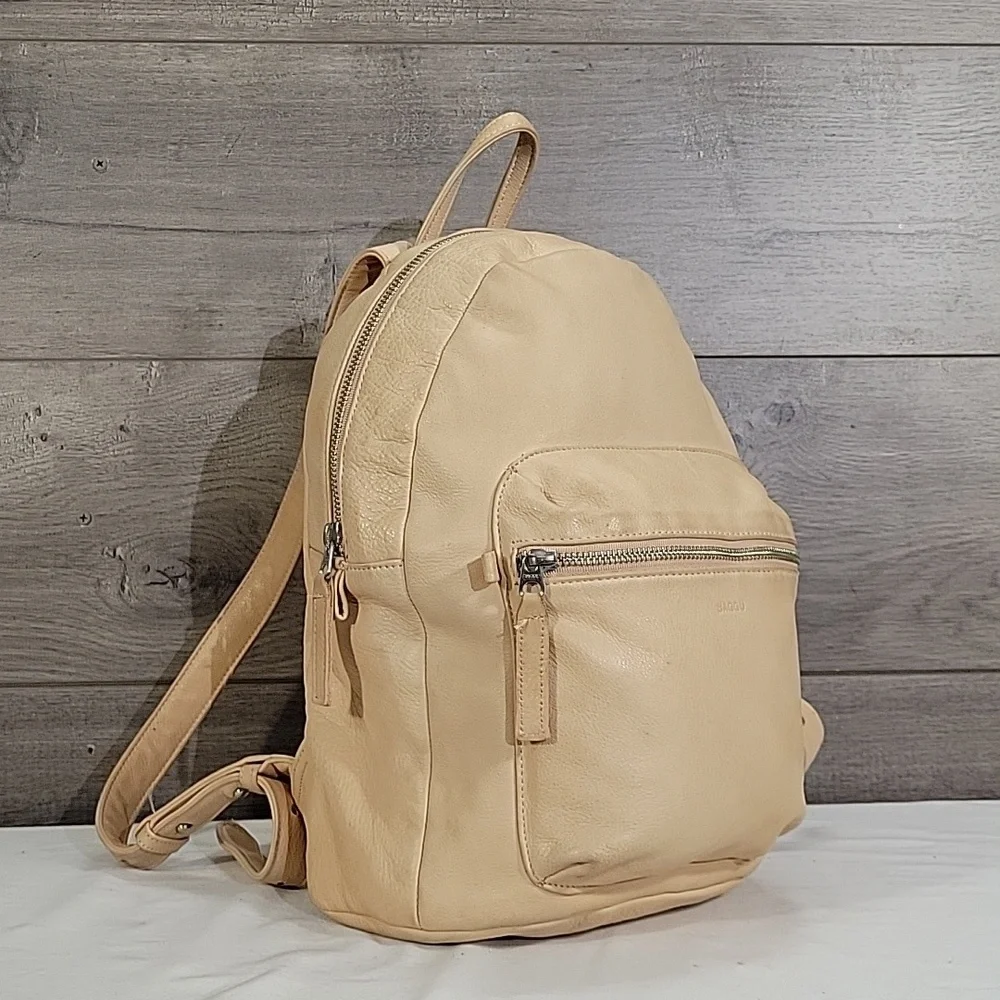 BAGGU Beige Leather Backpack Shoulder Bag Tote Handbag Purse